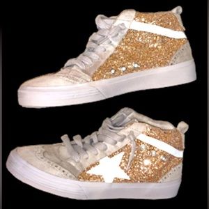 ShuShop shu shop RINA Hi-Top sneakers gold glitter tennis shoes women’s size 6.5